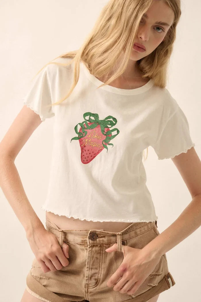 Magic Strawberry Cropped Graphic Baby Tee - ShopPromesa