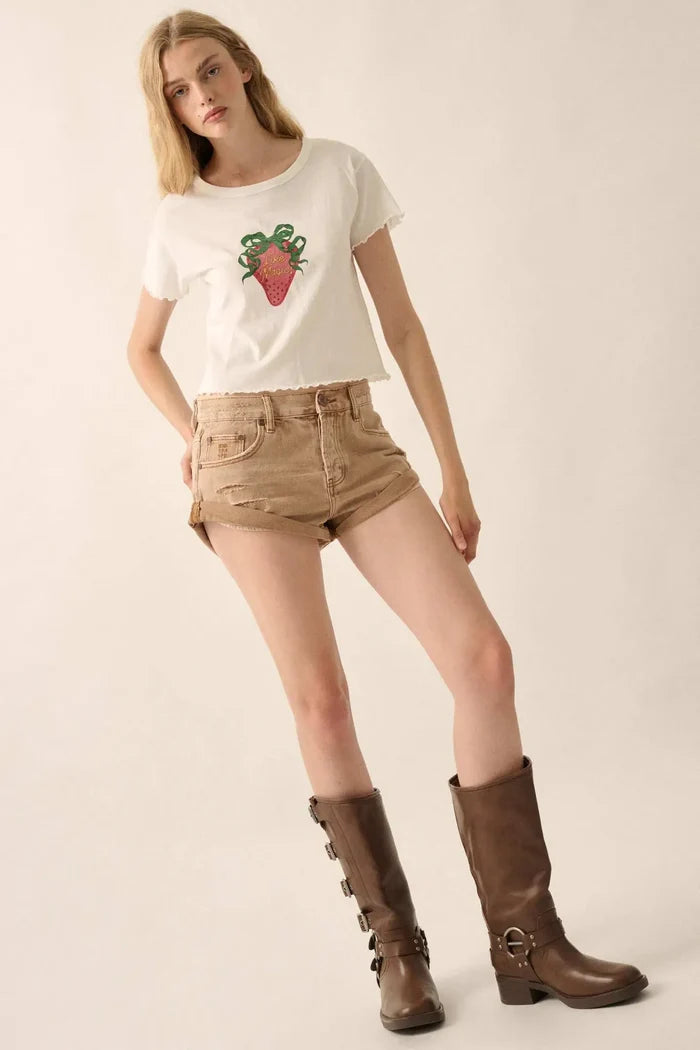 Magic Strawberry Cropped Graphic Baby Tee - ShopPromesa