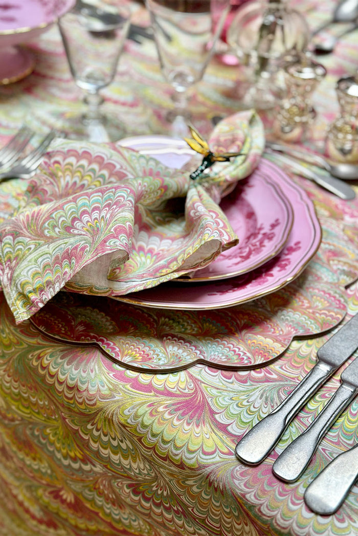 'Marble Fan' Scalloped Cork-backed Placemat, 34cm