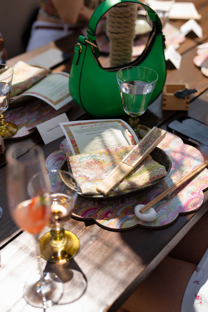'Marble Fan' Scalloped Cork-backed Placemat, 34cm