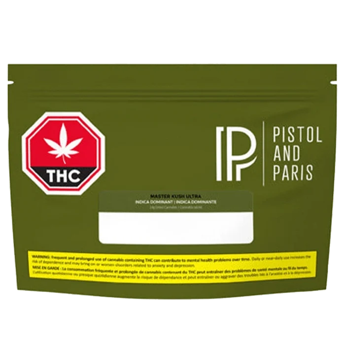 Front view of the Master Kush Ultra packaging, displaying a modern, dark design with white branded lettering.