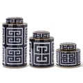 Medium Blue and White Greek Key Lidded Container