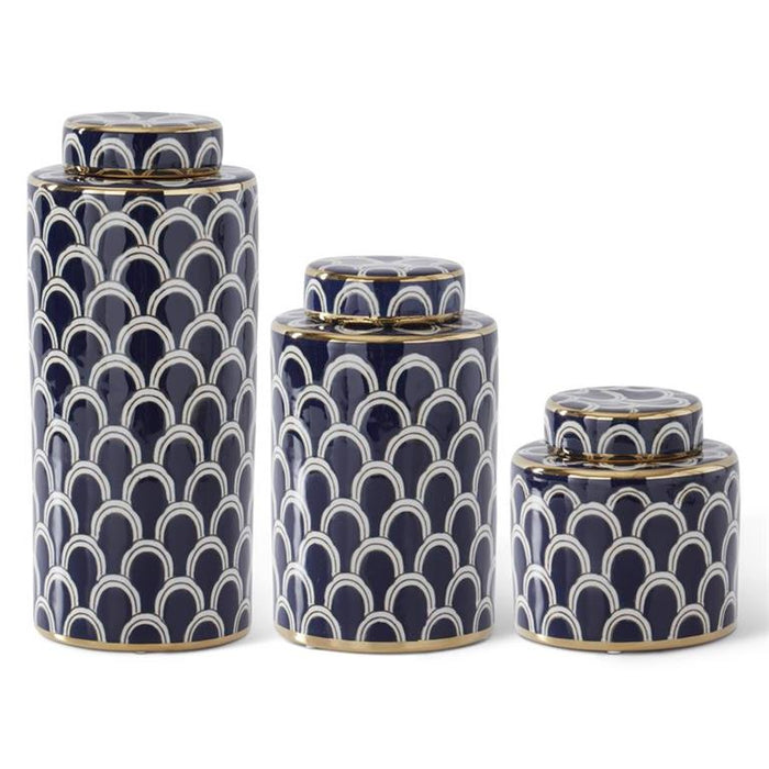 Medium White & Blue with Gold Scallops Jar