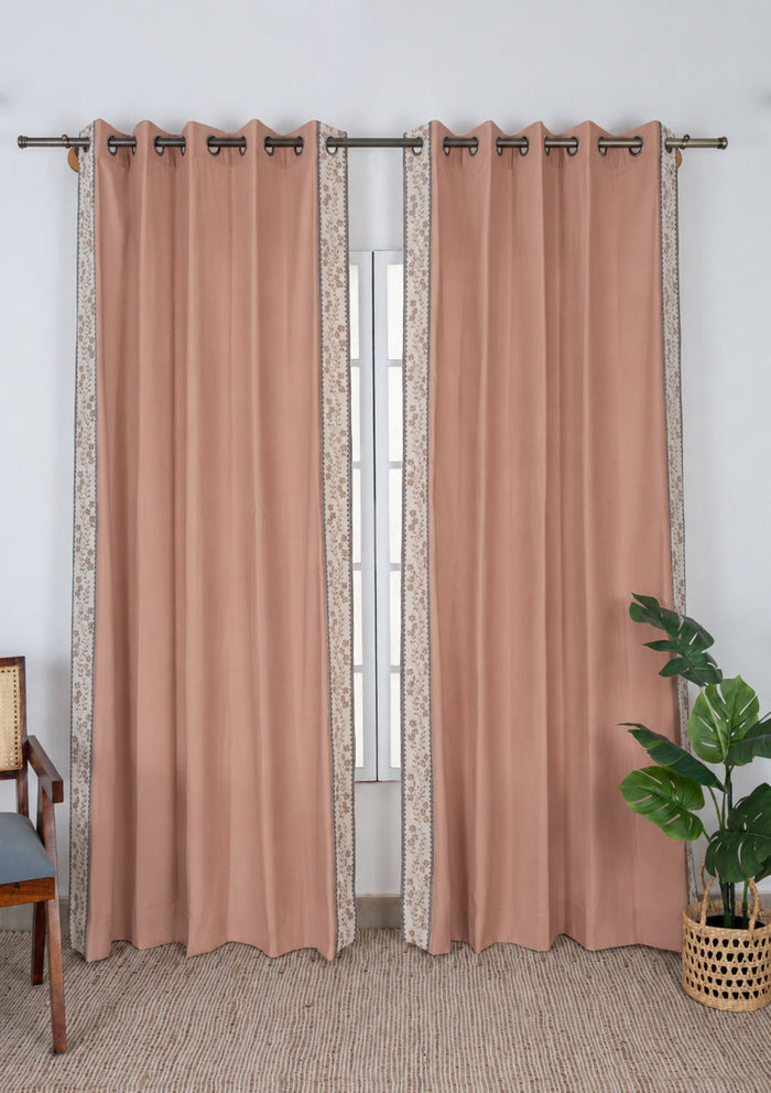 Mogra Mahogany Brown & Grey Floral 100% Cotton Embroidered Curtain For Livingroom / Bedroom | Room Darkening | Single Piece