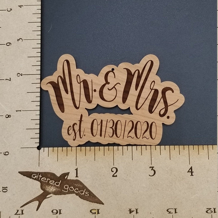Mr & mrs hardwood ornament with wedding date - Altered Goods