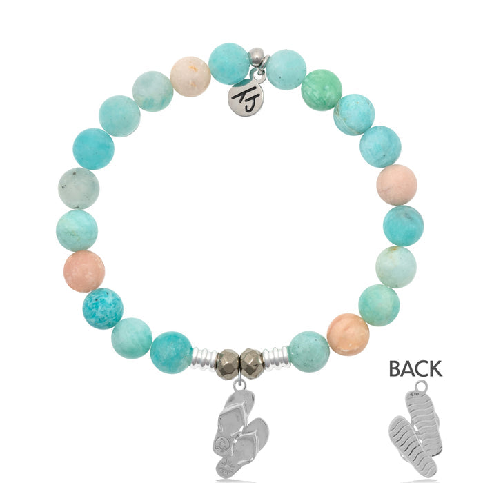 Multi Amazonite Stone Bracelet with Flip Flop Sterling Silver Charm