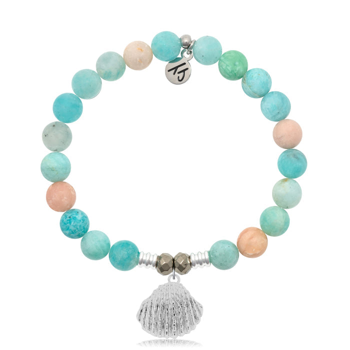 Multi Amazonite Stone Bracelet with Seashell Sterling Silver Charm
