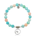 Multi Amazonite Stone Bracelet with Wave Silver Charm