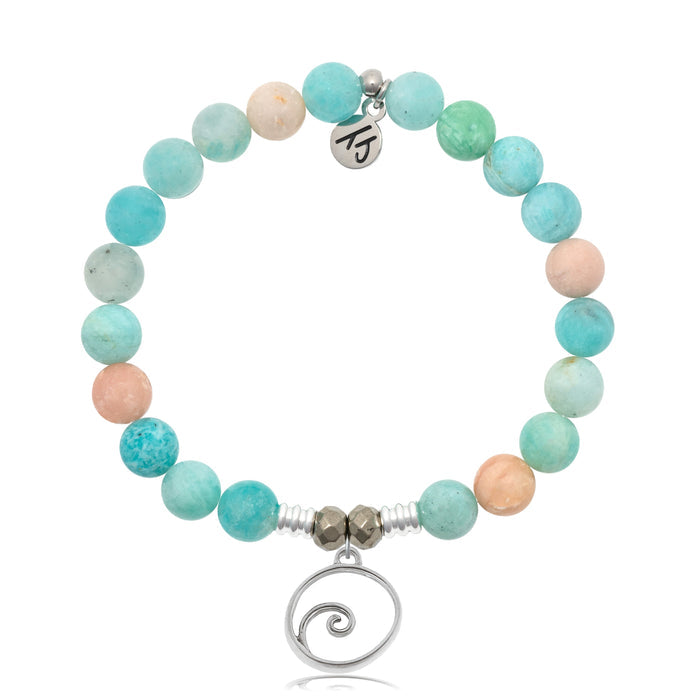 Multi Amazonite Stone Bracelet with Wave Silver Charm