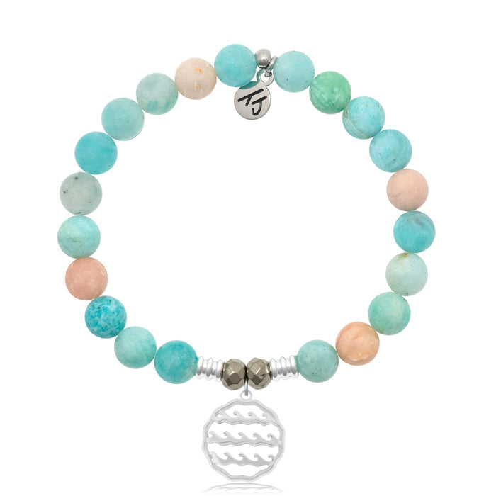 Multi Amazonite Stone Bracelet with Waves of Life Silver Charm