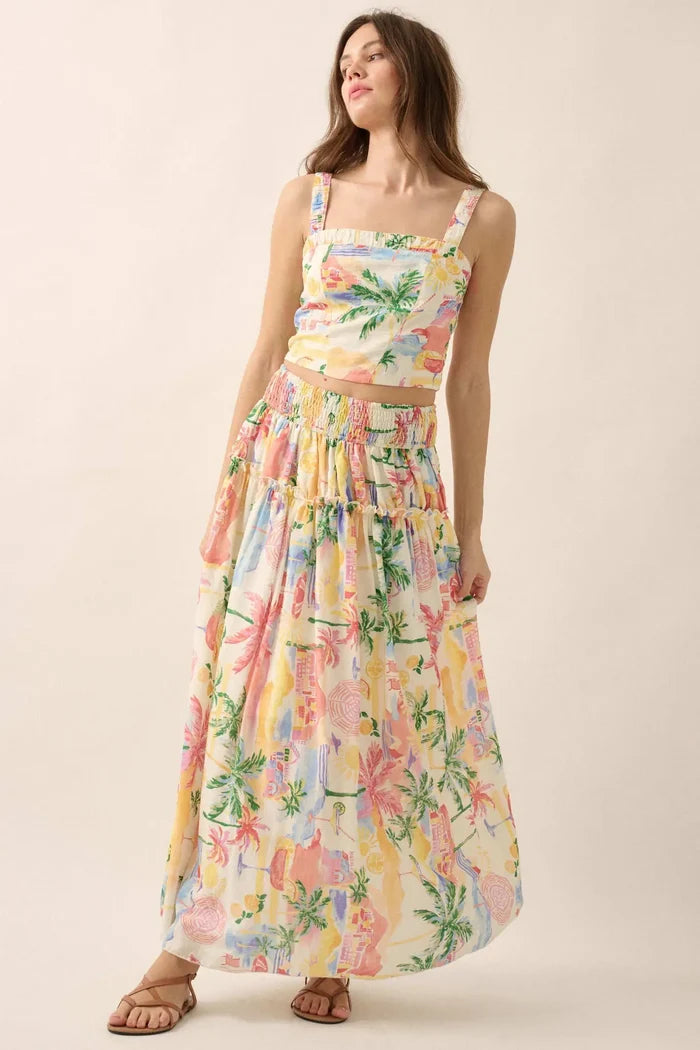 Paradise Found Tropical-Print Smocked Maxi Skirt - ShopPromesa