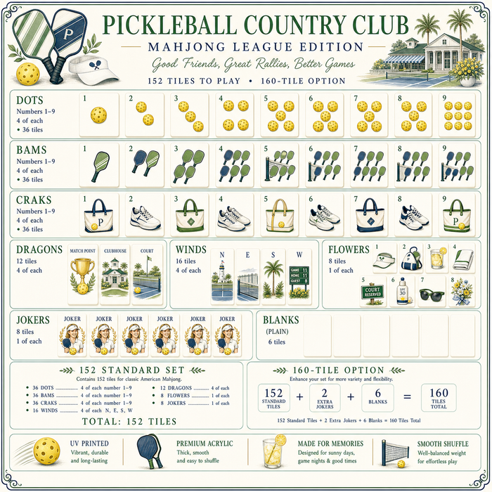 Pickleball Country Club Mahjong Tile Set - Tile Template