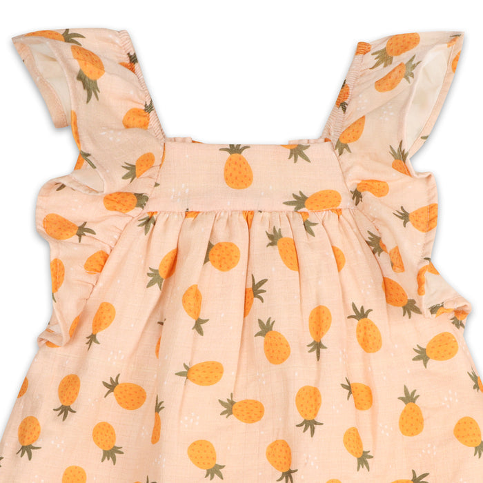 Pineapple Ruffle Sleeve Baby Dress + Bloomer (Organic Muslin)