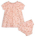 Pink Floral Puff Sleeve Baby Dress + Bloomer Set (Organic Muslin)