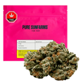 Close-up of the Pure Sunfarms Pink Kush, a vibrant bud with a slightly shadowed, textured surface.