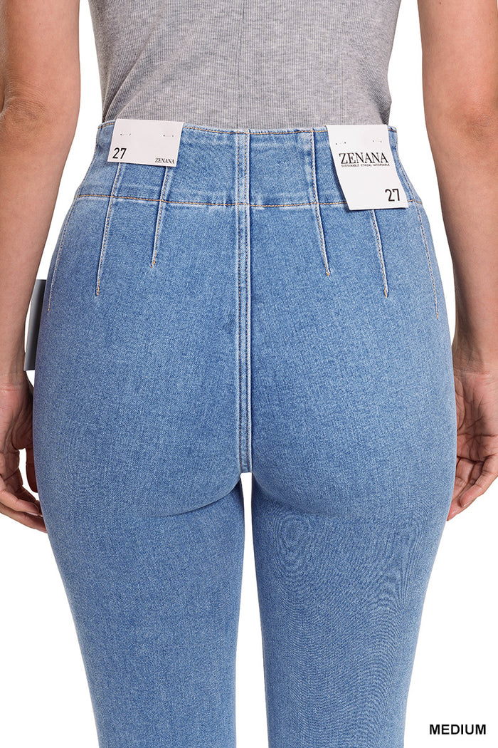 Pintuck Detailed Waist Flare Denim Pants