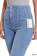 Pintuck Detailed Waist Flare Denim Pants