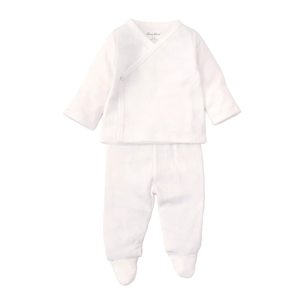 Pointelle Cross Tee & Pant Set - White