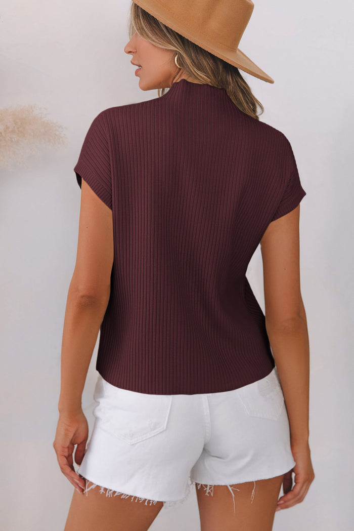 Pull à manches courtes en tricot côtelé *