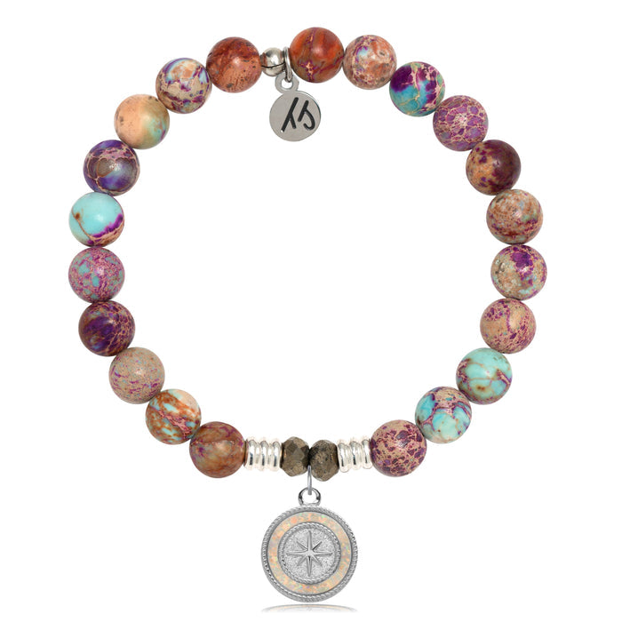 Purple Jasper Stone Bracelet with North Star Sterling Silver Charm