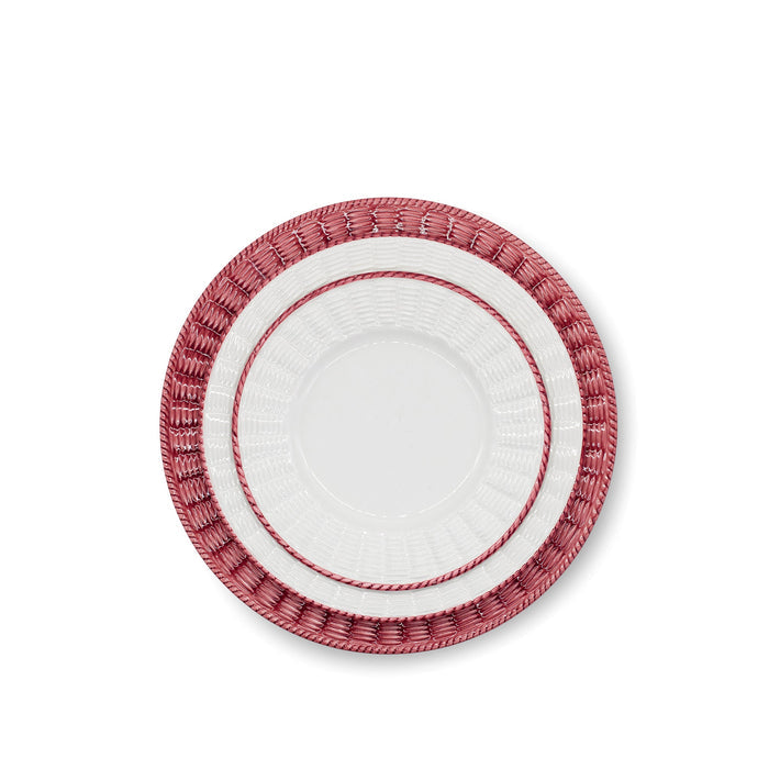 Rattan Effect Hand-Painted Brushed Bordeaux Dinner Plate, 27cm