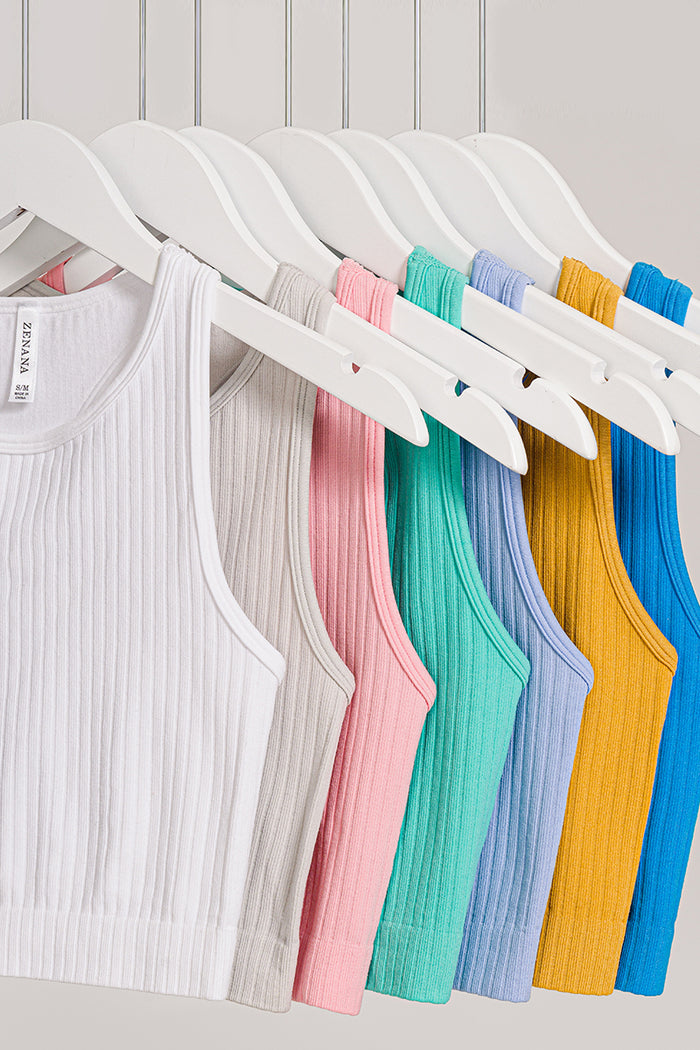 Ribbed Seamless Racerback Crew Neck Crop Tank Top