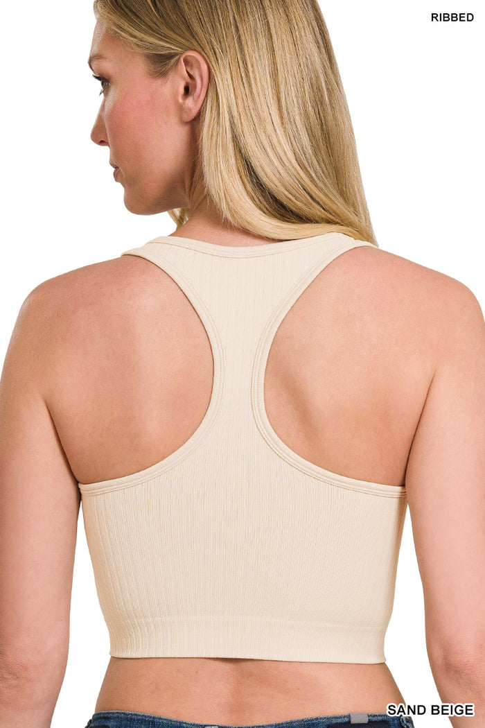 Ribbed Seamless Racerback Crew Neck Crop Tank Top