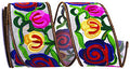 Ribbon - Floral Embroidery Stitches Wired Edge, Multi, 2-1/2 Inch, 5 Yards