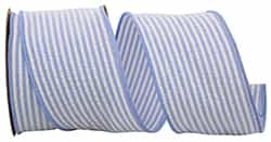 Ribbon - Seersucker Stripe Wired Edge, Blue, 2-1/2 Inch, 10 Yards