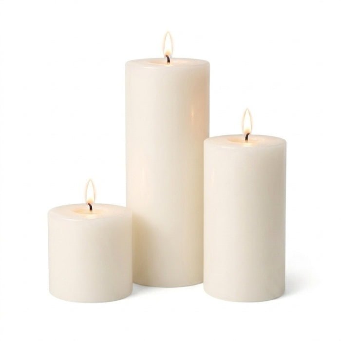 Richland Pillar Candles 3"x3", 3"x6" & 3"x9" Light Ivory Set of 3