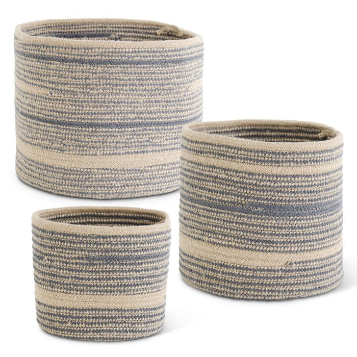 Round Blue and Tan Woven Rope Nesting Basket