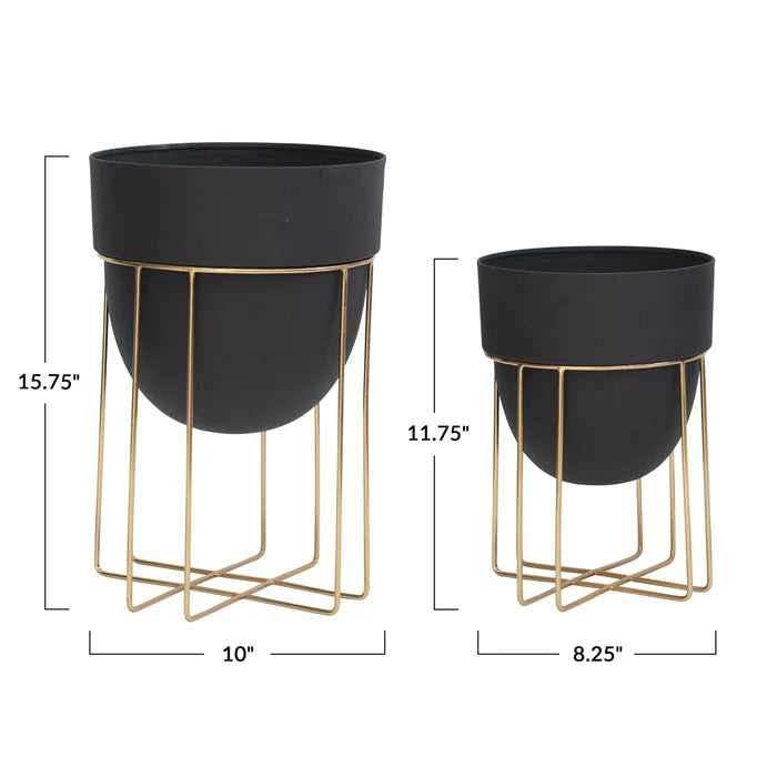 S/2 Black Metal Planters
