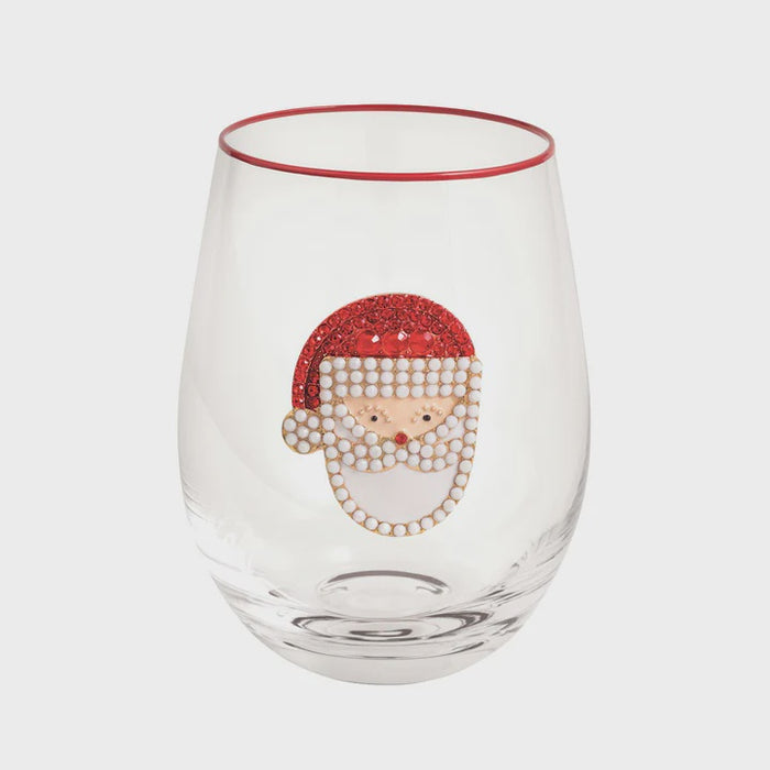 Santa Beaded Wine Glass