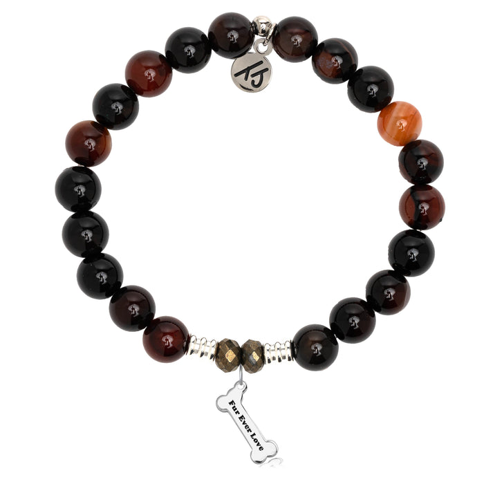 Sardonyx Stone Bracelet with Fur Ever Love Sterling Silver Charm