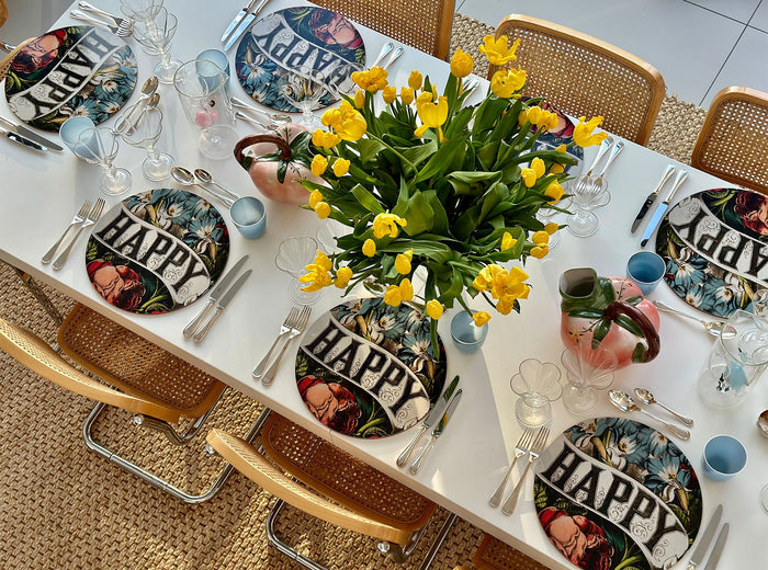 S&B x John Derian 'Happy' Round Cork-Backed Placemat, 34cm