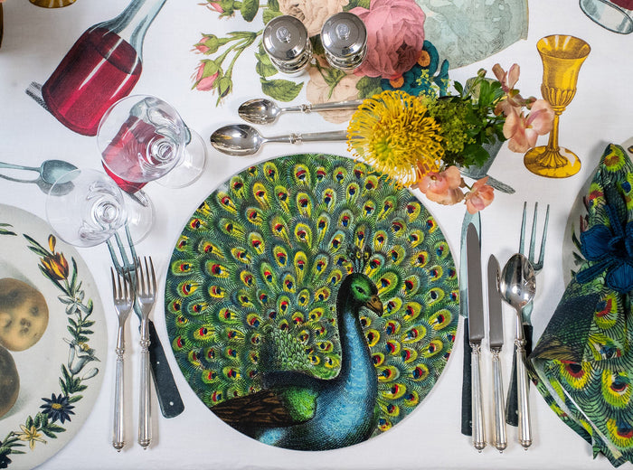 S&B x John Derian 'Peacock' Round Cork-Backed Placemat, 34cm
