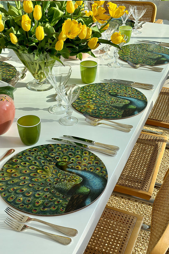 S&B x John Derian 'Peacock' Round Cork-Backed Placemat, 34cm