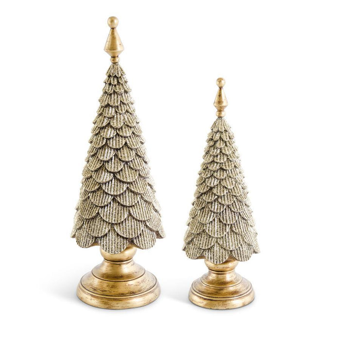 Scalloped Gold Glittered Resin Trees on Pedestal