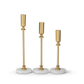 Set of 3 Slender Gold Metal Taper Candleholders with White Marble Base