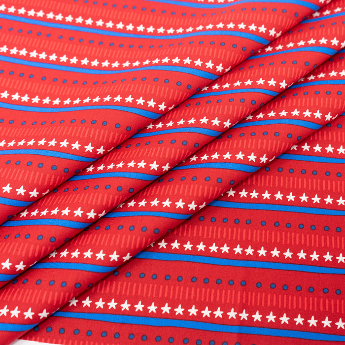 SINGER® Fabric, 100% Cotton, Stars & Dots On Royal Red, Cut by the Yard