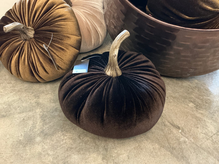 Small Plush Velvet Pumpkin - Dark Brown