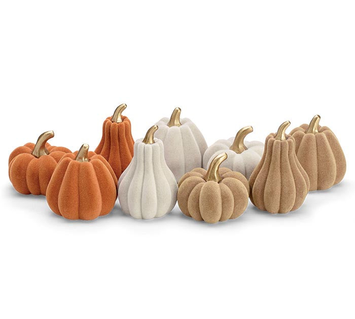 Small Sizes - Medium, Chunky - Flocked Harvest Pumpkins