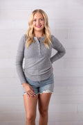 Soft Brushed Solid Knit Casual Top Grey