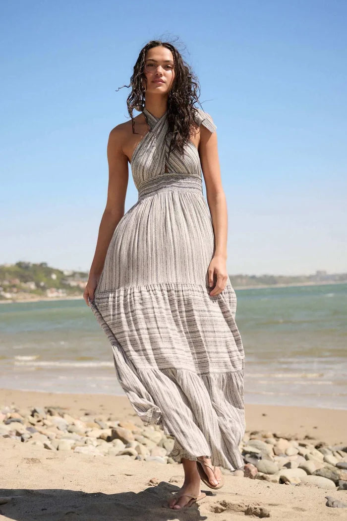 Soul Journey Striped Cross-Front Halter Maxi Dress - ShopPromesa