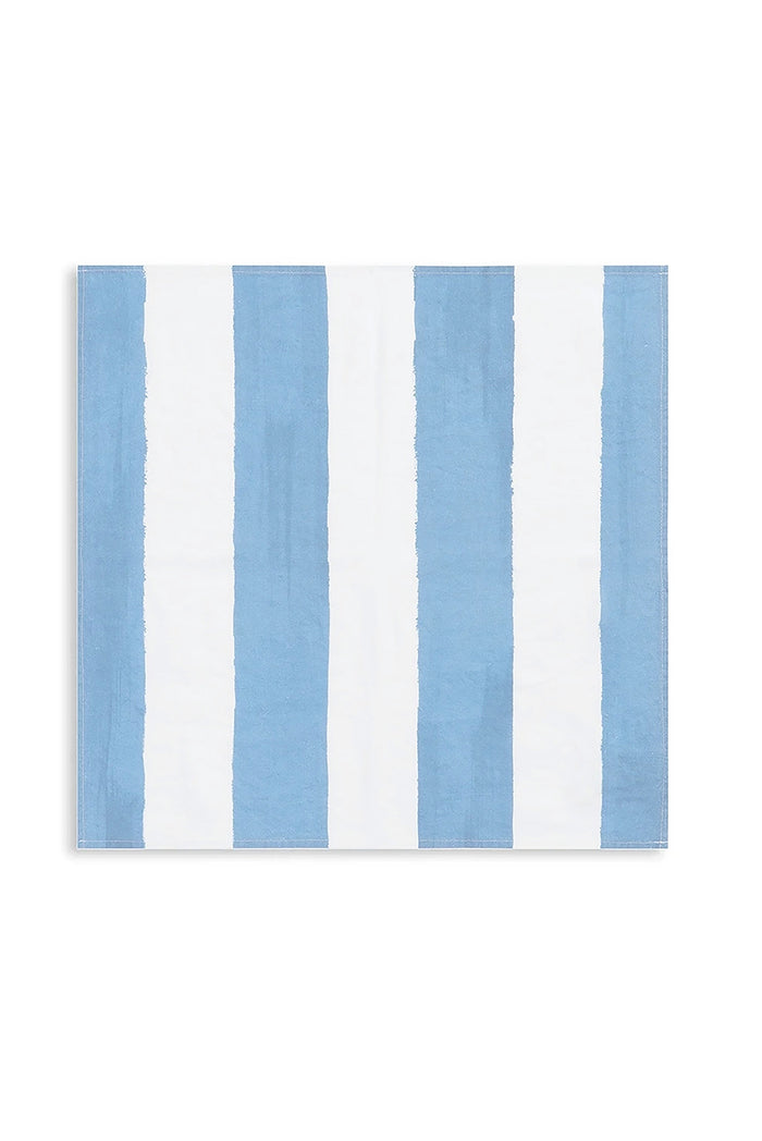 'Stripe' Linen Napkin in White & Pale Blue, 50x50cm