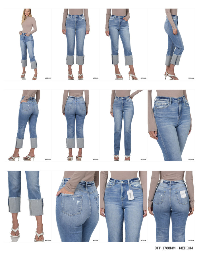 Super High Rise Raw Edge Cuffed Denim