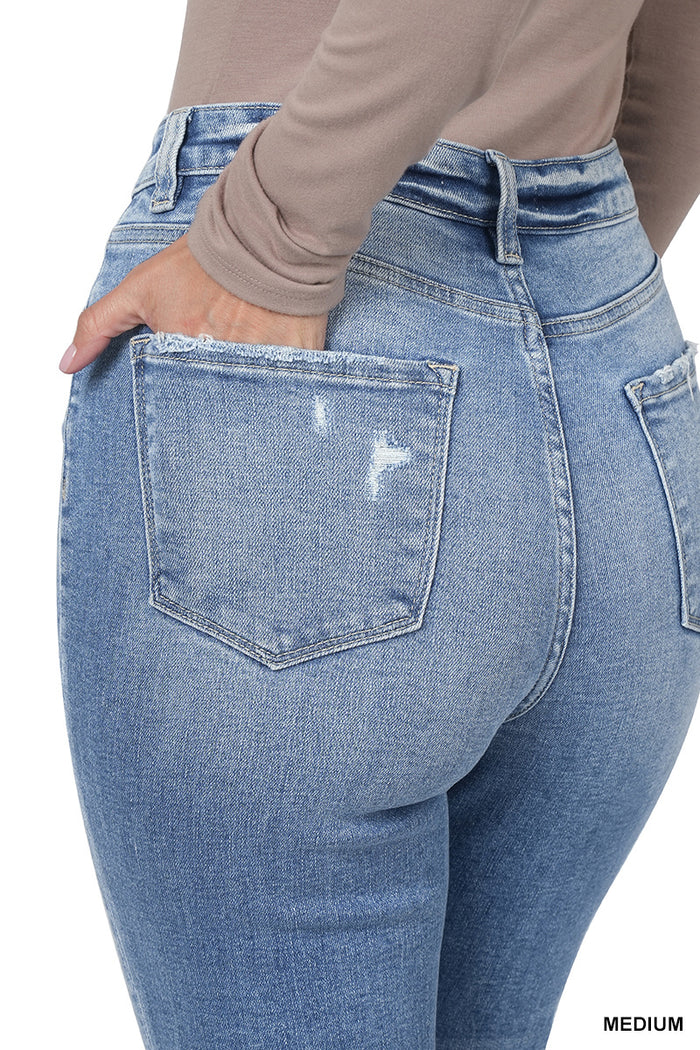 Super High Rise Raw Edge Cuffed Denim