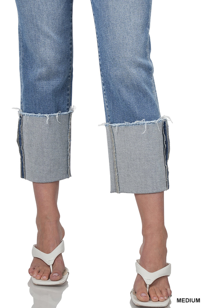 Super High Rise Raw Edge Cuffed Denim