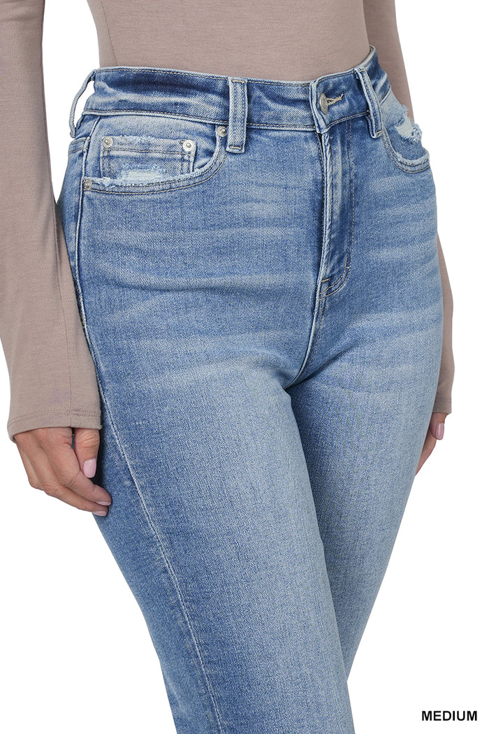 Super High Rise Raw Edge Cuffed Denim