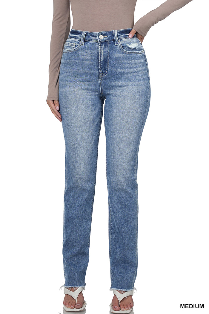 Super High Rise Raw Edge Cuffed Denim